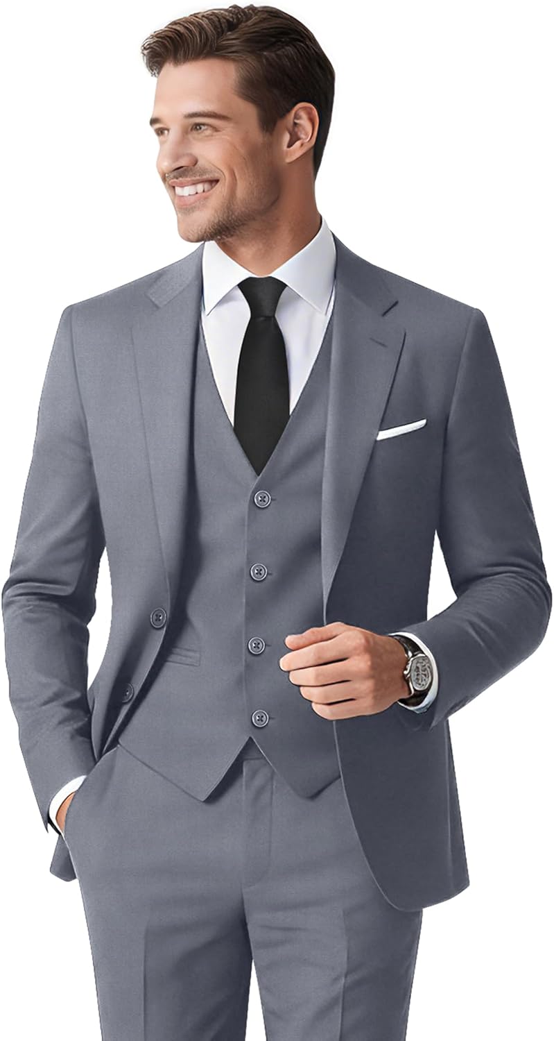 Men's Stretch Slim Fit 6-Piece Suit Set with Blazer, Vest, Pants, Bow Tie, Necktie and Pocket Square