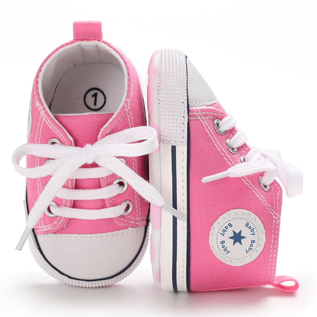 Unisex Baby Girls Boys Canvas High-top Shoes, Newborn Infant Anti-Slip Soft Sole Frist Walking Breathable Sneakers