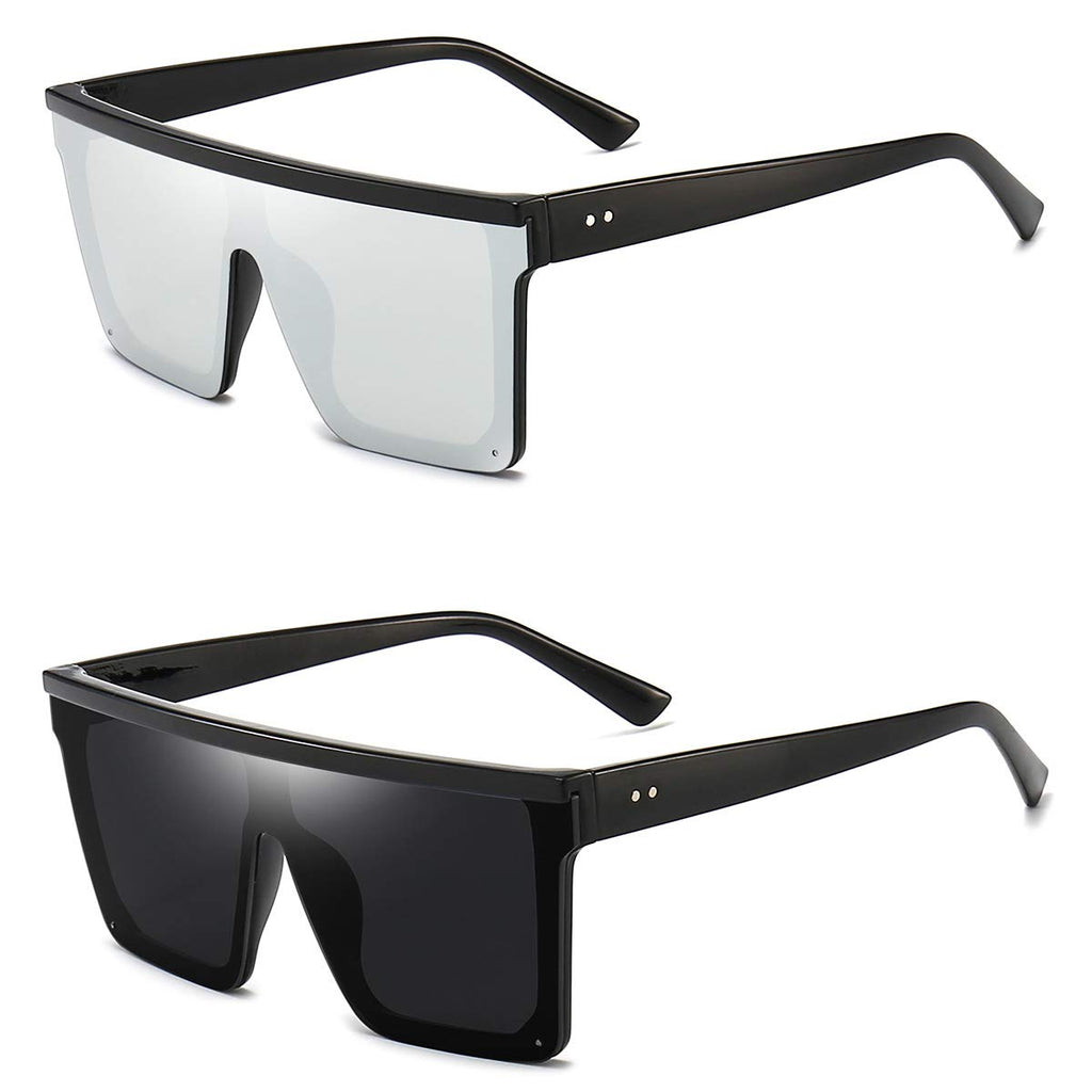 Dollger Square Oversized Sunglasses for Women Men Fashion Flat Top Big Black Frame Shades