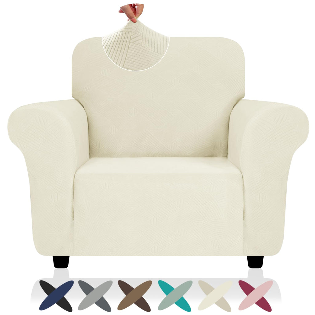 ZNSAYOTX Super Stretch Chair Slipcover (30"-47"), New Striped Sofa Chair Covers for Living Room, Dogs Pet Friendly Anti-Slip Chair Protector Spandex Armchair Slipcovers (Beige, Chair)