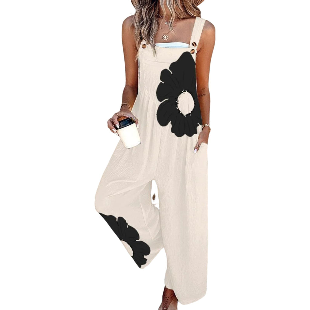 Women's Jumpsuits 2026 Summer Floral Overalls One Piece Outfits Sleeveless Wide Leg Pants Rompers with Pockets