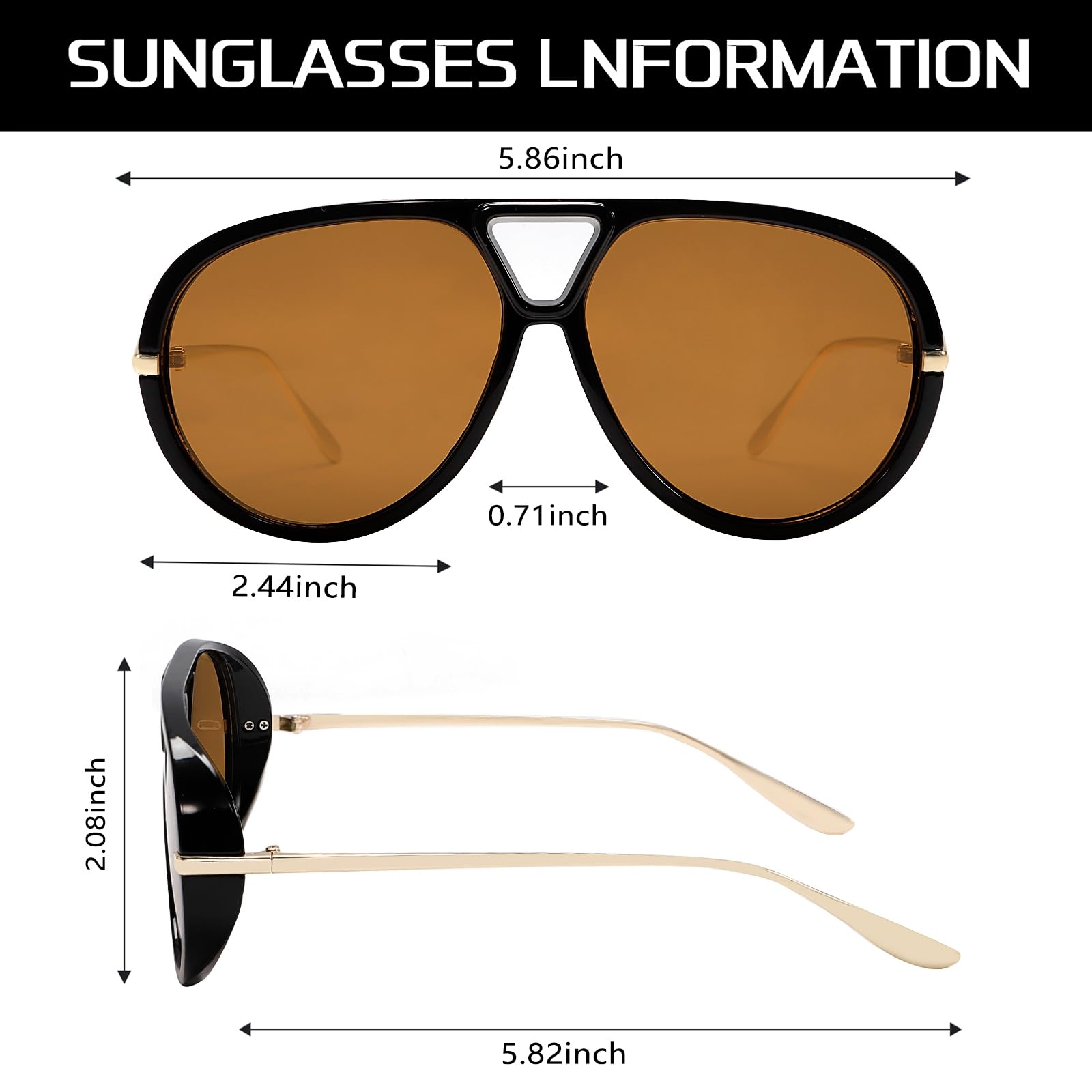 GUVIVI Retro Gold Aviator Sunglasses for Women Men, 2026 Metal Oversized 70s Aviators Black Vacation Beach Sun Glasses