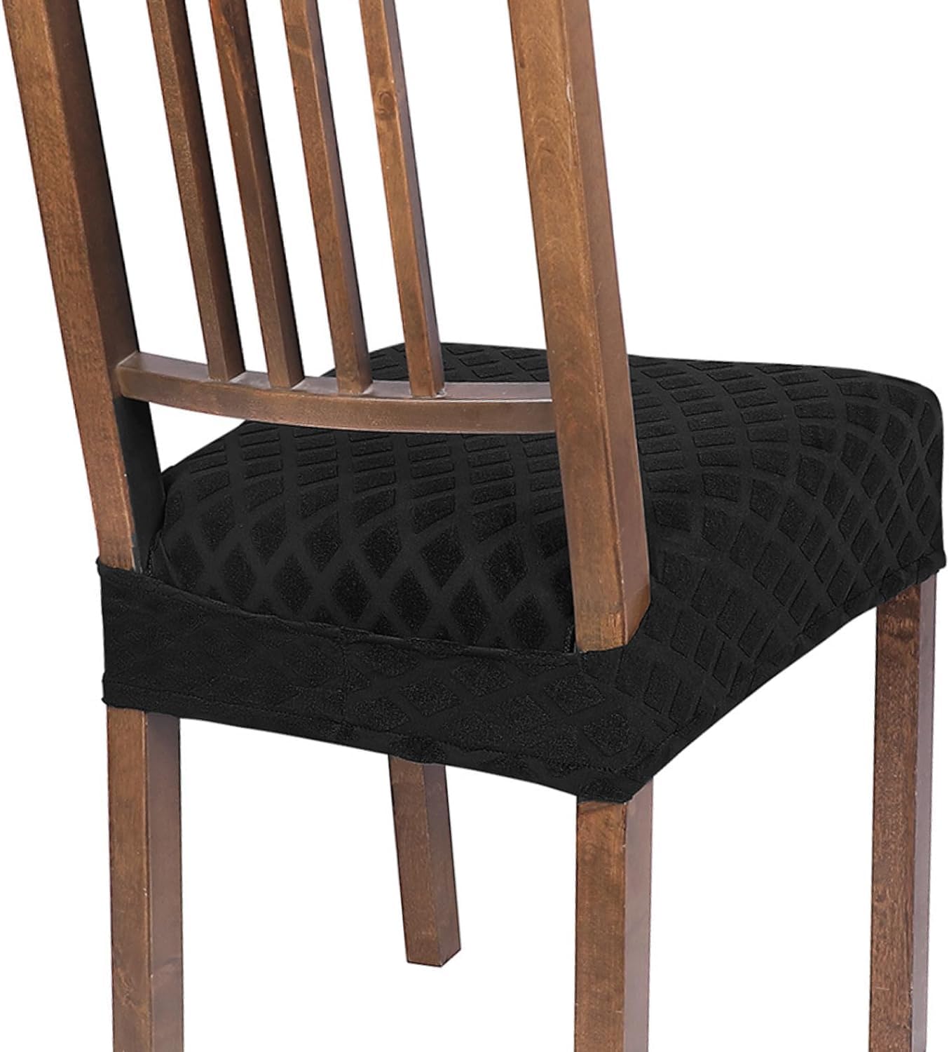SearchI Stretch Dining Chair Seat Covers Set of 6, Soft Removable Washable Seat Cover for Dining Chairs, Dining Room Chair Cover Protector (Rear-Covered, Brown)