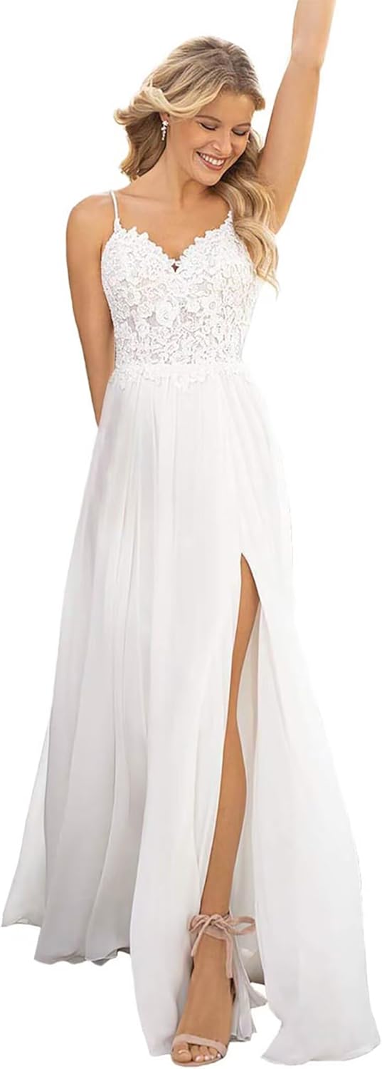 Lace Wedding Dresses for Bride Mermaid V Neck Boho Beach Bridal Gowns with Train BOF30