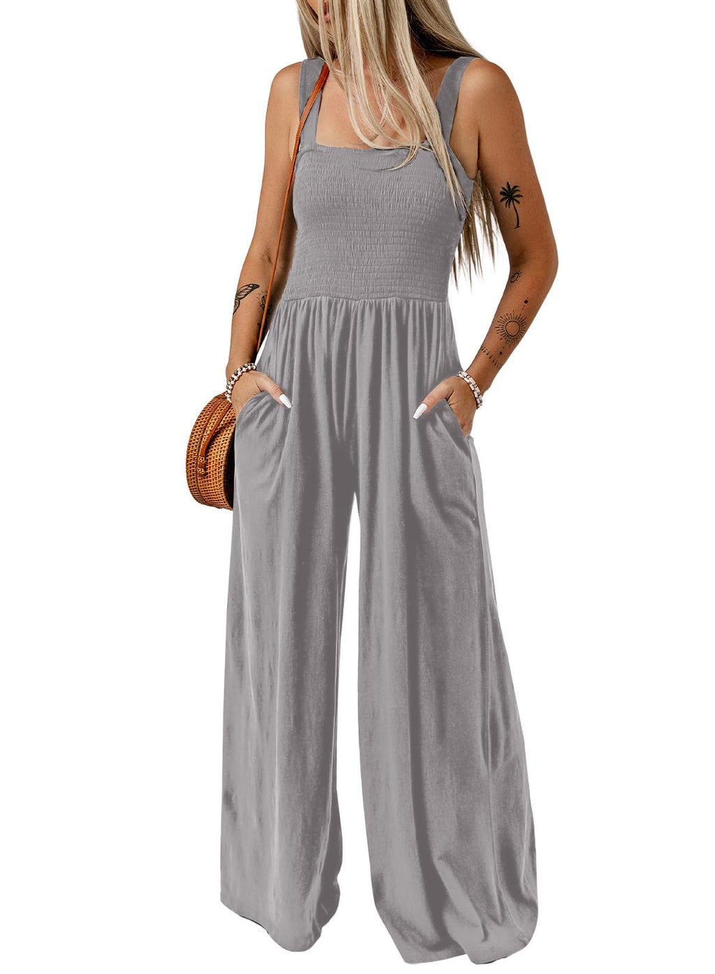 Dokotoo Women's Casual Loose Overalls Jumpsuits One Piece Sleeveless Wide Leg Long Pant Rompers With Pockets