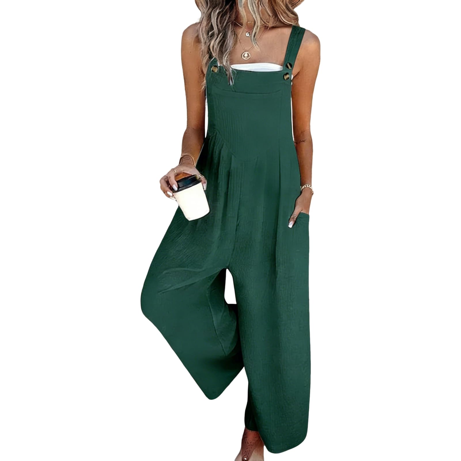 Women's Jumpsuits 2026 Summer Floral Overalls One Piece Outfits Sleeveless Wide Leg Pants Rompers with Pockets