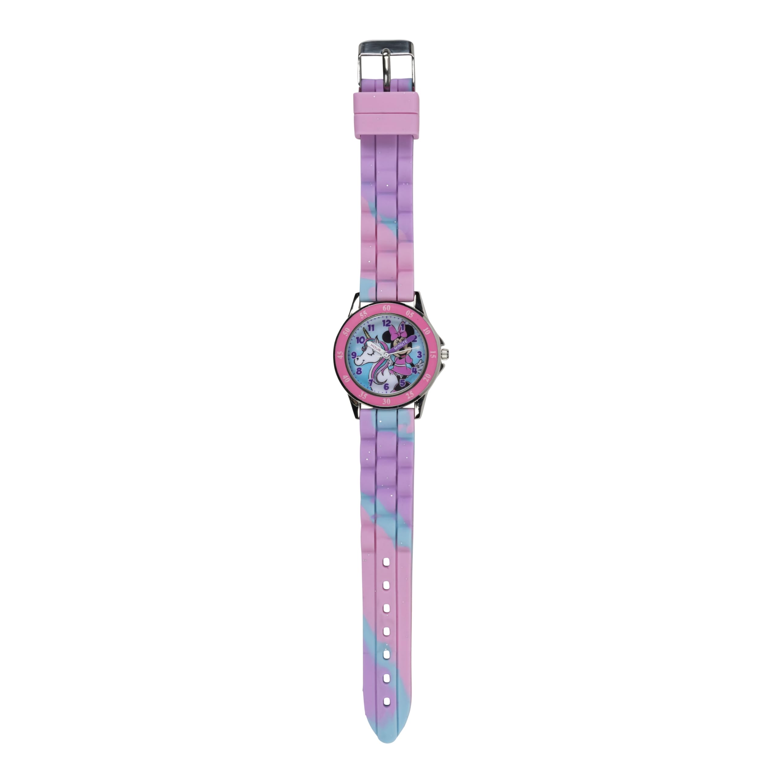 Minnie Mouse Time Teacher Watch for Girls - Analog Time Learning with Easy-to-Read Numbers and Comfortable Silicone Band