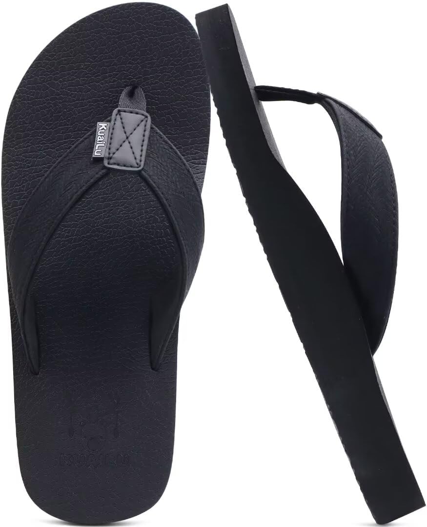 KuaiLu Men's Yoga Mat Leather Flip Flops with Arch Support Comfortable Cushion Walking Thong Sandals Slip On Indoor Outdoor
