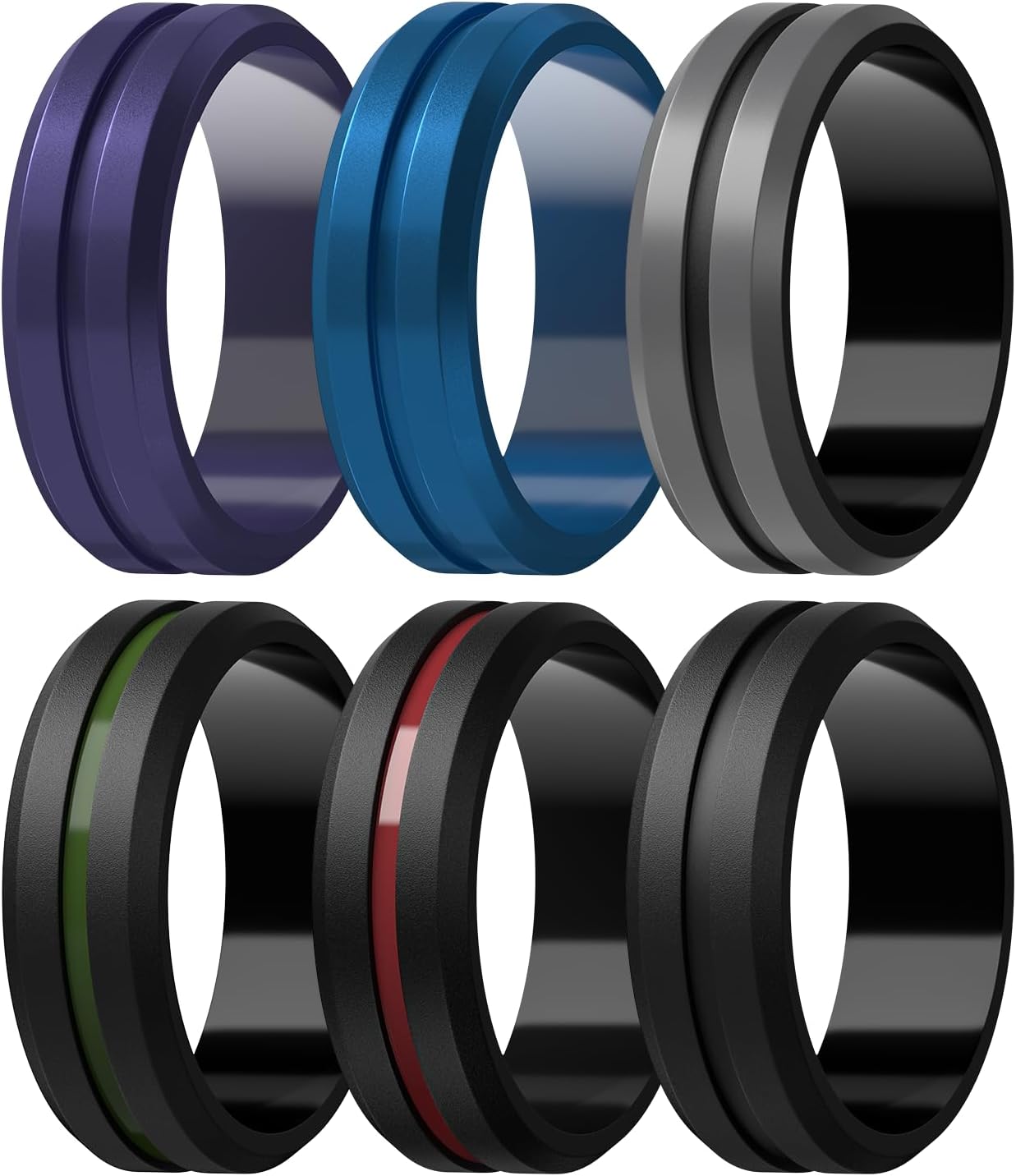 Egnaro Men's Silicone Ring 1/4/6 Multipack, Workout Travel Rubber Wedding Bands For Him, 8mm Width 2mm Thickness