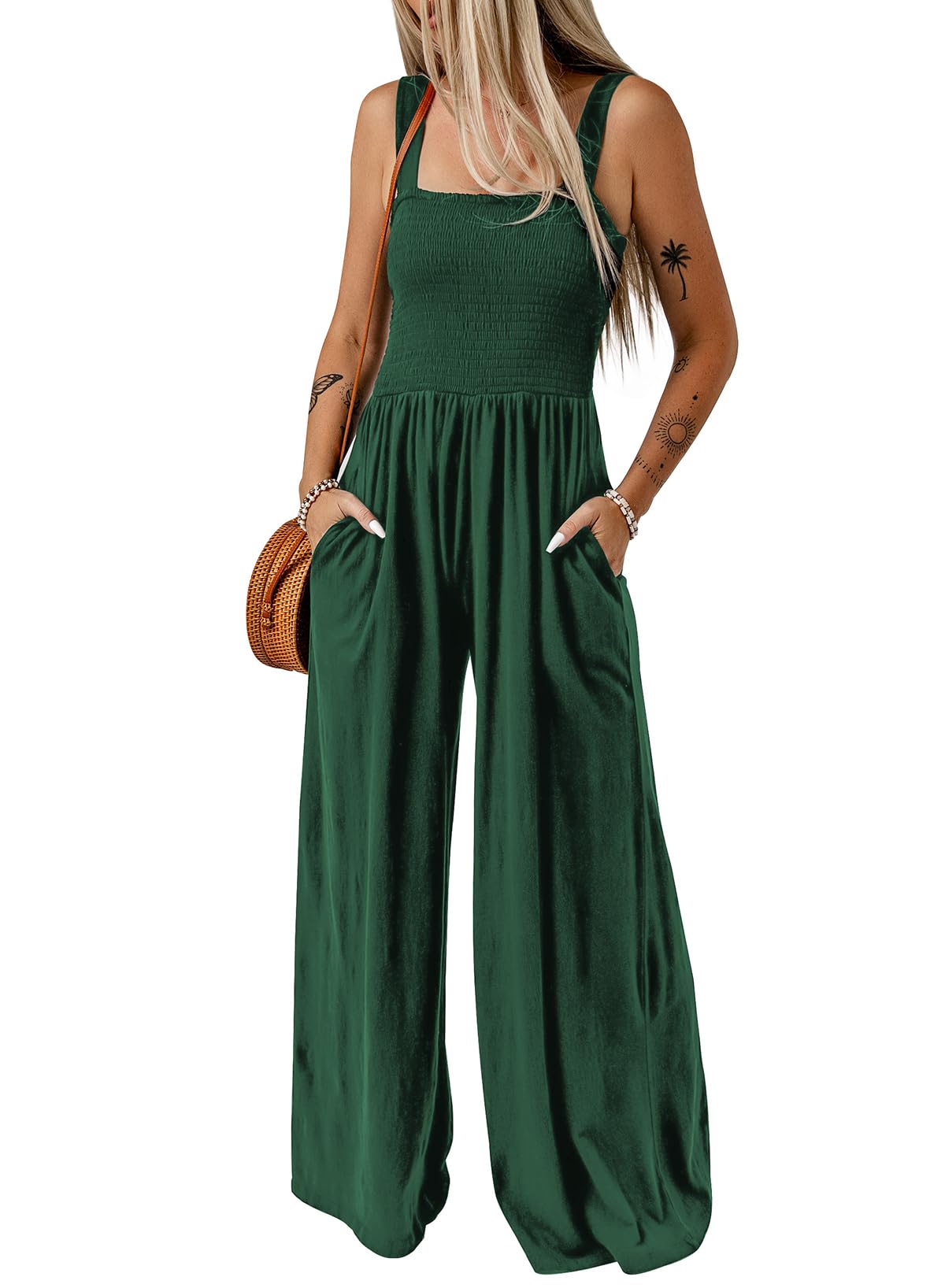 Dokotoo Women's Casual Loose Overalls Jumpsuits One Piece Sleeveless Wide Leg Long Pant Rompers With Pockets