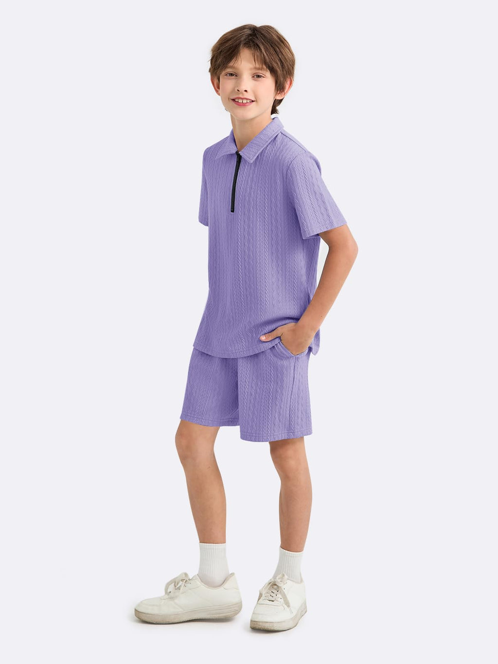 Haloumoning Boys 2 Piece Summer Outfits Kids Quarter Zip Polo Shirt and Shorts Set Athletic Tracksuit 5-14 Years