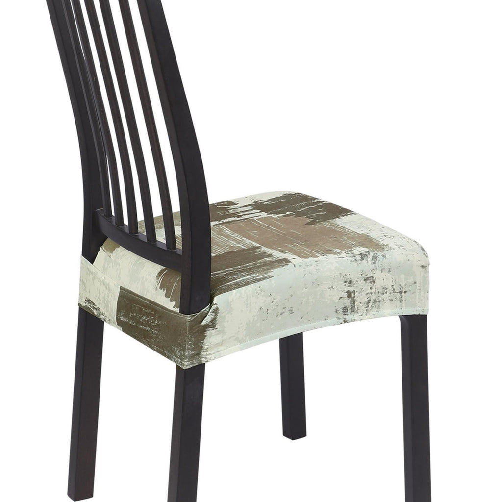 SearchI Stretch Dining Chair Seat Covers Set of 6, Soft Removable Washable Seat Cover for Dining Chairs, Dining Room Chair Cover Protector (Rear-Covered, Brown)