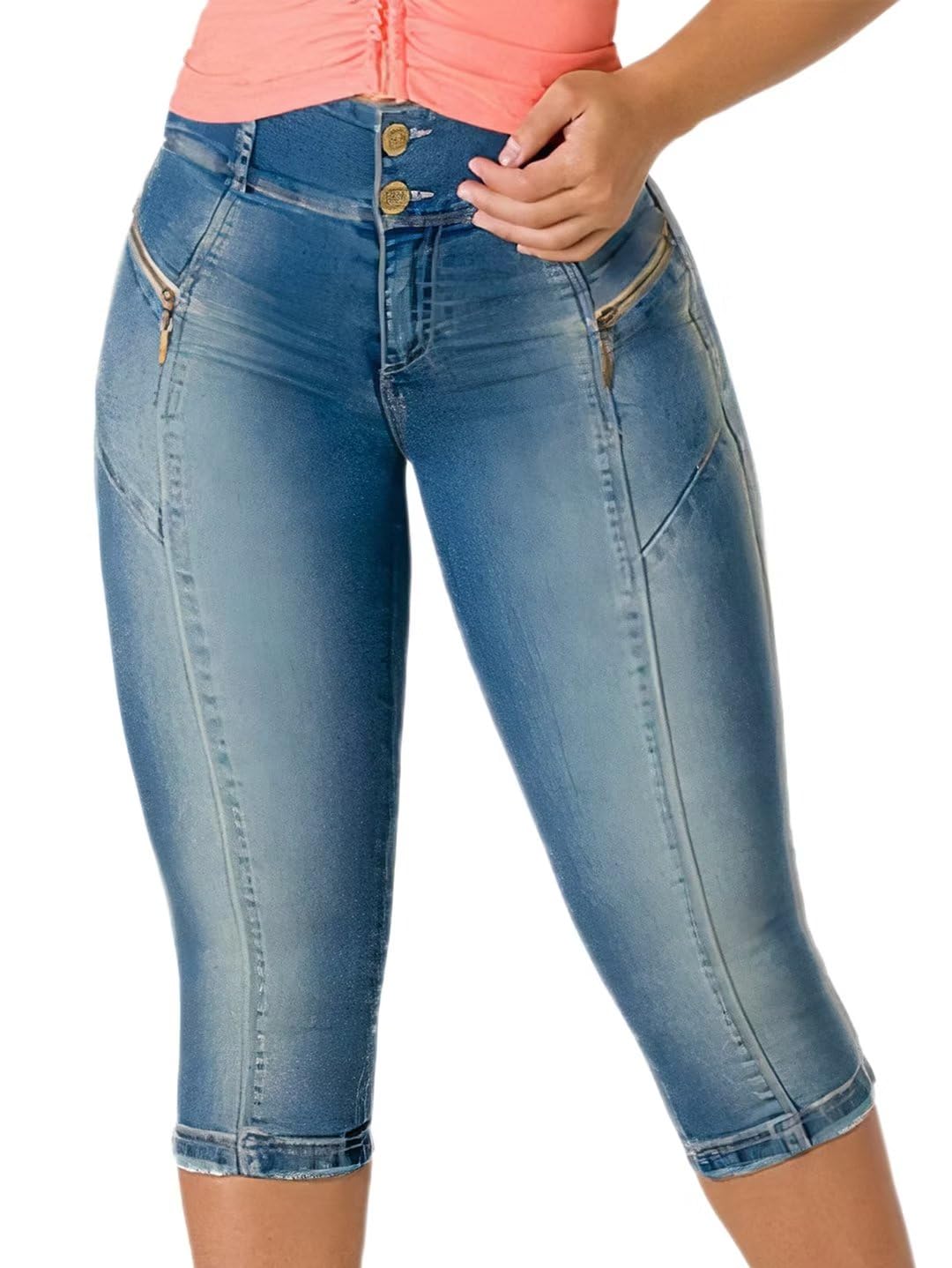 Flamingals High Waist Capris Jeans for Women Casual Summer Butt Lifting Skinny Denim Capri