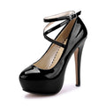 OCHENTA Women's Ankle Strap Platform Pumps, High Heel Dress Shoes, Cross Strap Stiletto Heels for Party, Prom, Wedding, Evening 5.5Inch