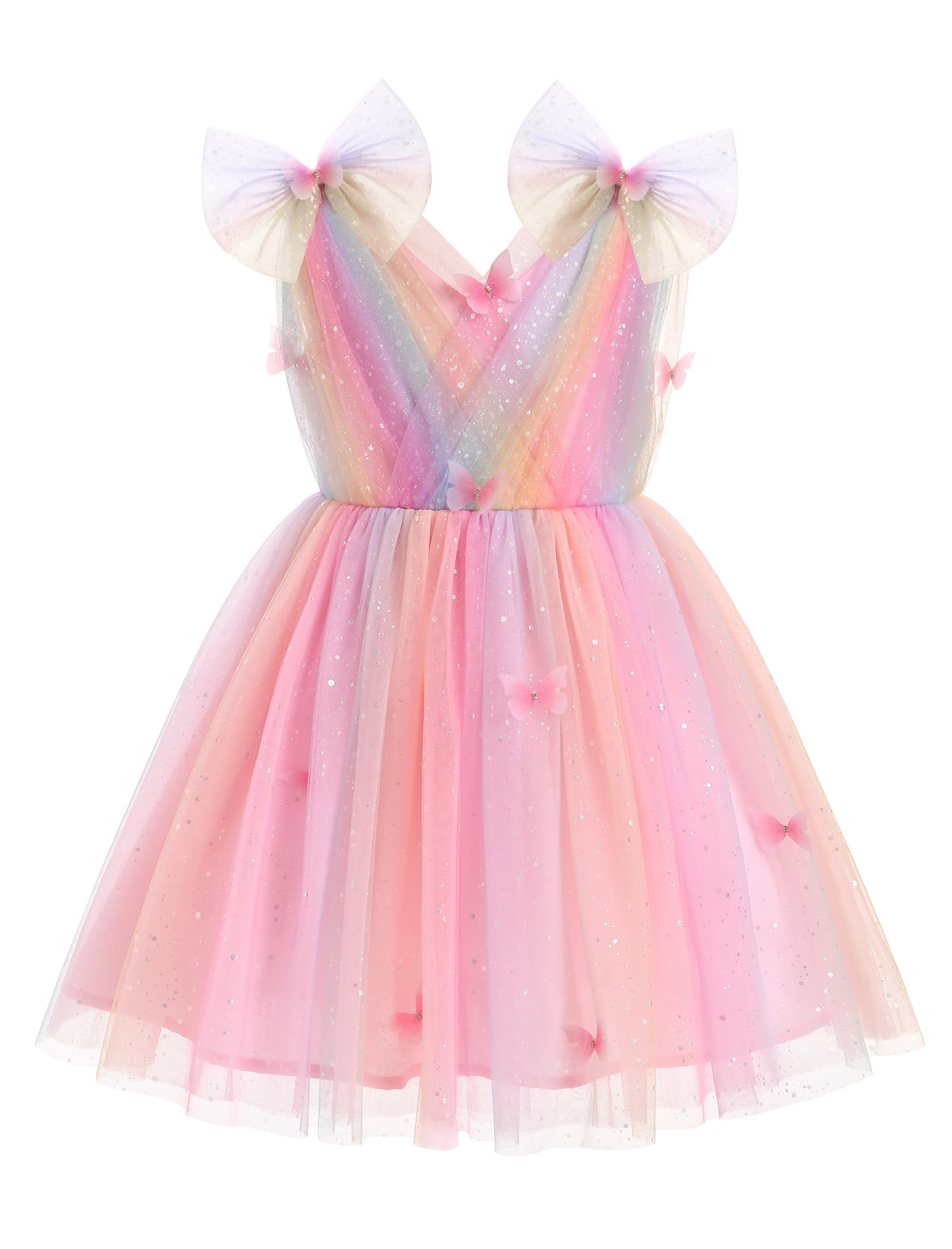 IMEKIS Toddler Kids Girls Butterfly Dress Sparkle Sequins Tulle Wedding Formal Birthday Dresses 2-10T