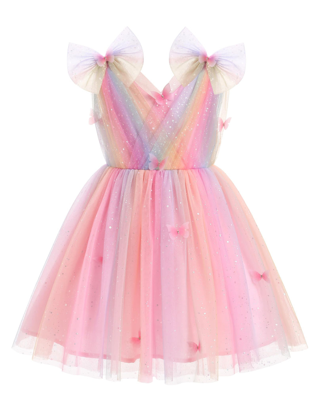 IMEKIS Toddler Kids Girls Butterfly Dress Sparkle Sequins Tulle Wedding Formal Birthday Dresses 2-10T