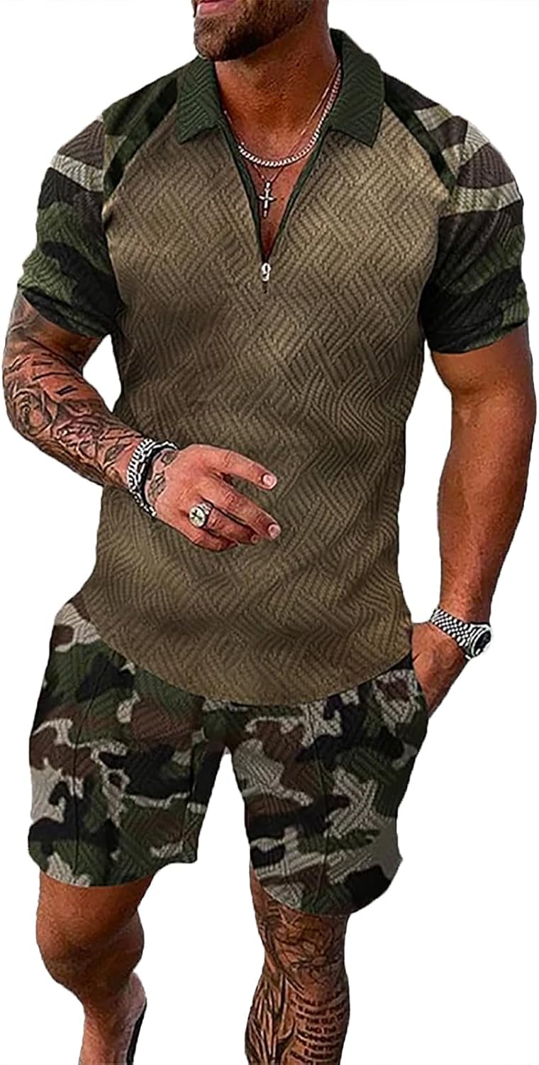 Mens Short Sets 2 Piece Outfits Polo Shirt Fashion Summer Tracksuits Casual Set Short Sleeve and Shorts Set for Men