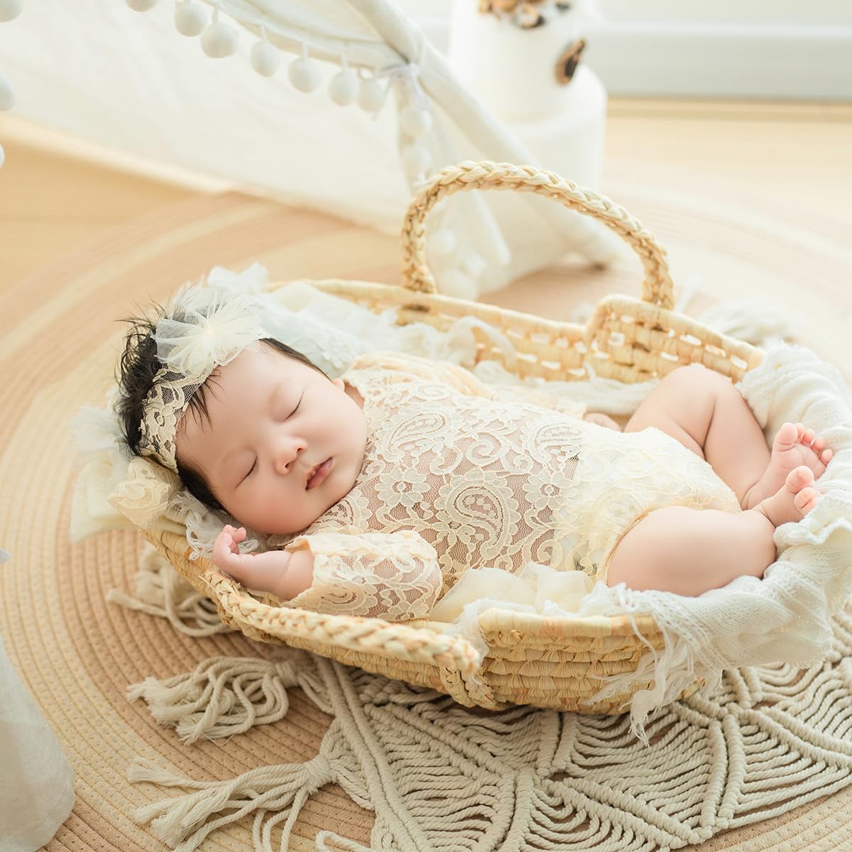Newborn Photography Outfits Girl Baby Photography Props Lace Romper with Headress Newborn Outfits Girls Photo Props