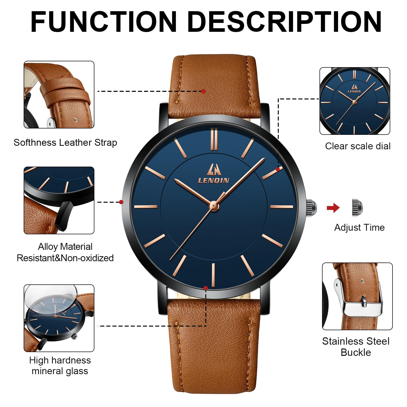 LN LENQIN Mens Watches Waterproof Stainless Steel Watch for Men Analog Quartz Fashion Business Designer Wristwatch