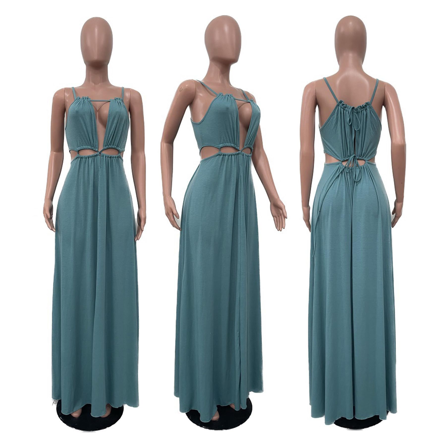 Geulis 2026 Women Summer Beach Dresses Sexy Cut Out Sleeveless Spaghetti Strap Halter Dress Flowy Maxi Vacation Dress