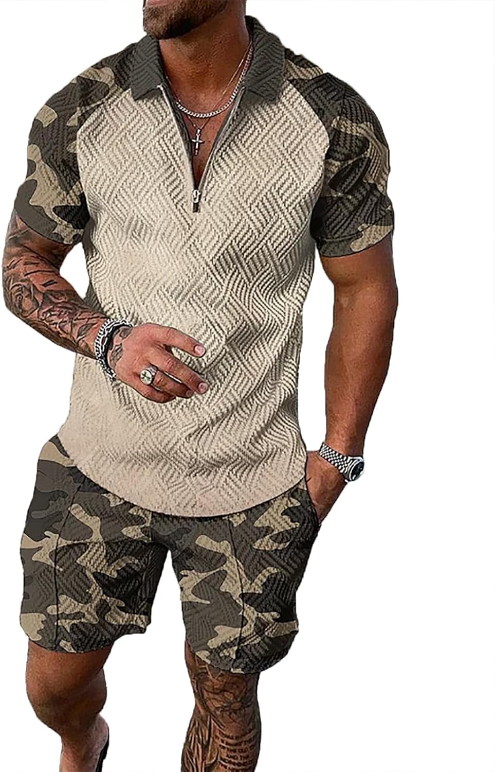 Mens Short Sets 2 Piece Outfits Polo Shirt Fashion Summer Tracksuits Casual Set Short Sleeve and Shorts Set for Men