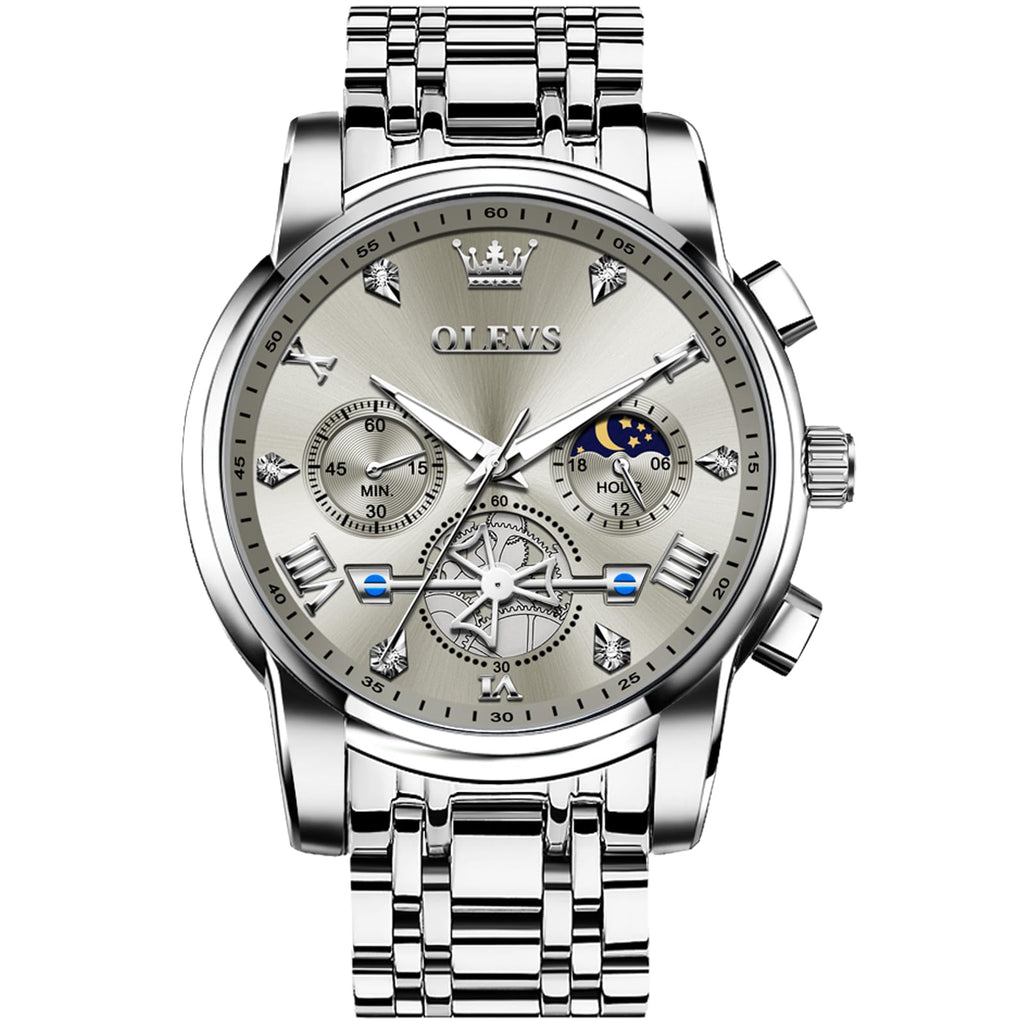 OLEVS Watches Men Waterproof Luxury Big Face Mens Watch Stainless Steel Quartz Analog Dress Watches for Men Luminous Multifunction Man Watch Relojes De Hombre