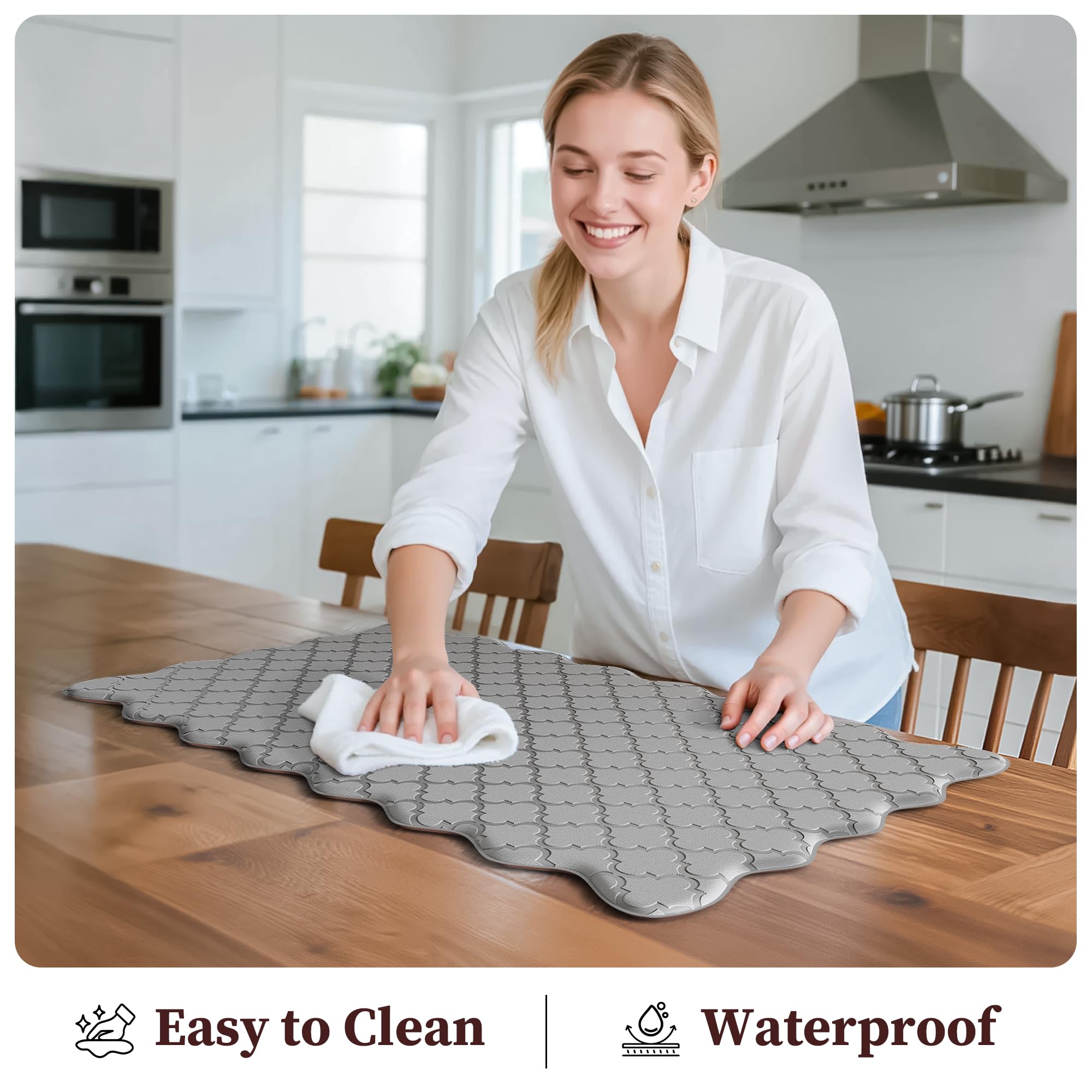 Arenarug Upgrade Scalloped Embossed Kitchen Mats for Floor 2PCS Cushioned Anti Fatigue Waterproof Foam Kitchen Rugs Non Slip Washable Comfort Standing Mat for Office Sink Laundry, Black