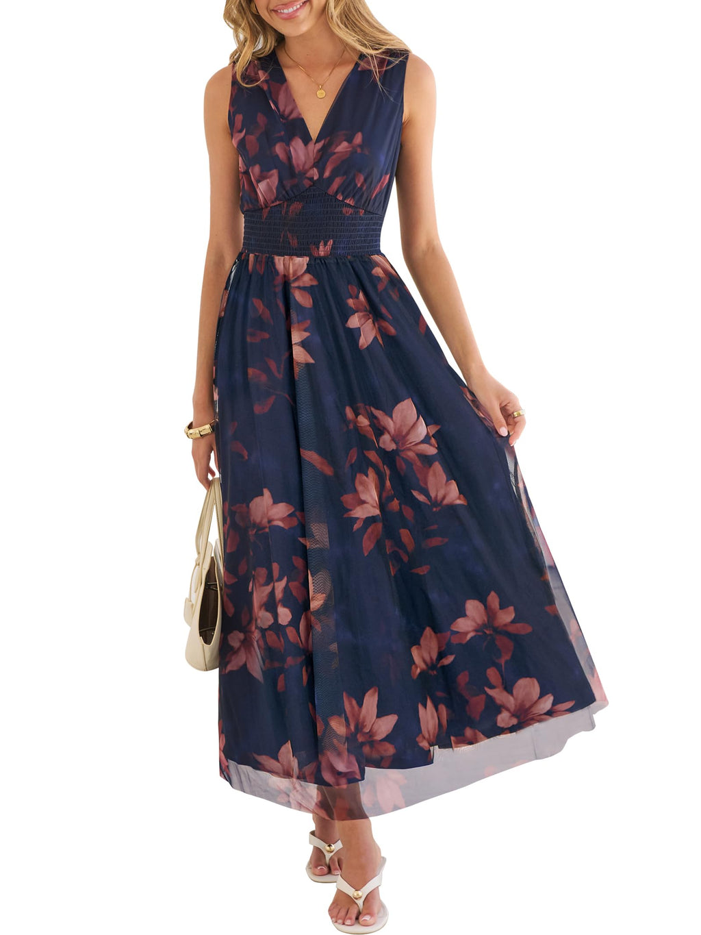ANRABESS Womens Summer Floral Maxi Dress, A Line Tulle,Elegant for Wedding Guest & Beach Vacation,Flowy Casual Boho Outfits