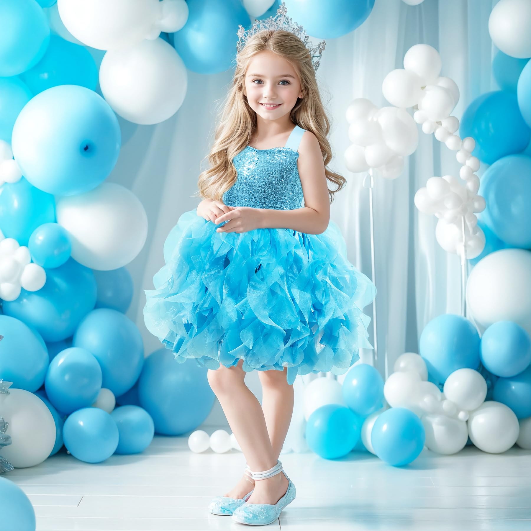 Suppromo Tutu Dress for Girls Sparkly Sequin Tulle Princess Birthday Party Prom Outfit Toddler Girls Sneaker Ball Gown Dress