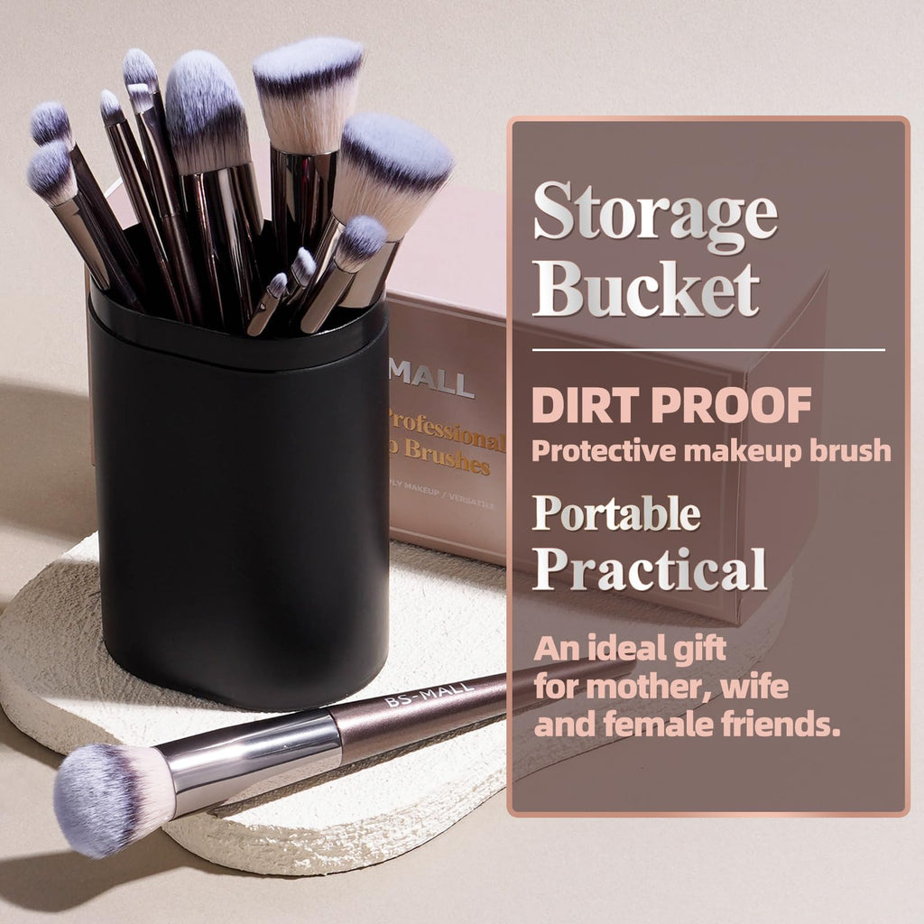 BS-MALL Makeup Brush Set 18 Pcs Professional Foundation Powder Concealers Eyeshadow Blush Synthetic Makeup Brushes with Labeled instruction Black Case Upgraded Version