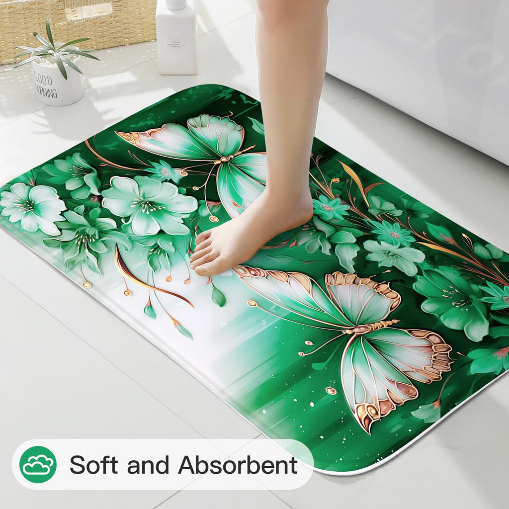 Litabel 4 Pcs Black Floral Butterfly Shower Curtain Set with Non-Slip Rugs, White Gold Modern Toilet Lid Cover and Bath Mat, Elegant Bathroom Decor Set (Hooks Not Included)