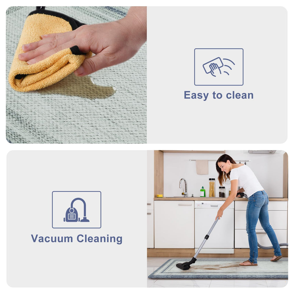 KIMODE Kitchen Mats 2PCS,Cushioned Anti Fatigue Kitchen Rugs and Mats,Non Skid Waterproof Kitchen Mats for Floor,Comfort Foam Standing Mat for Home Decor, Office,Sink,Laundry Room,Desk,Black and White
