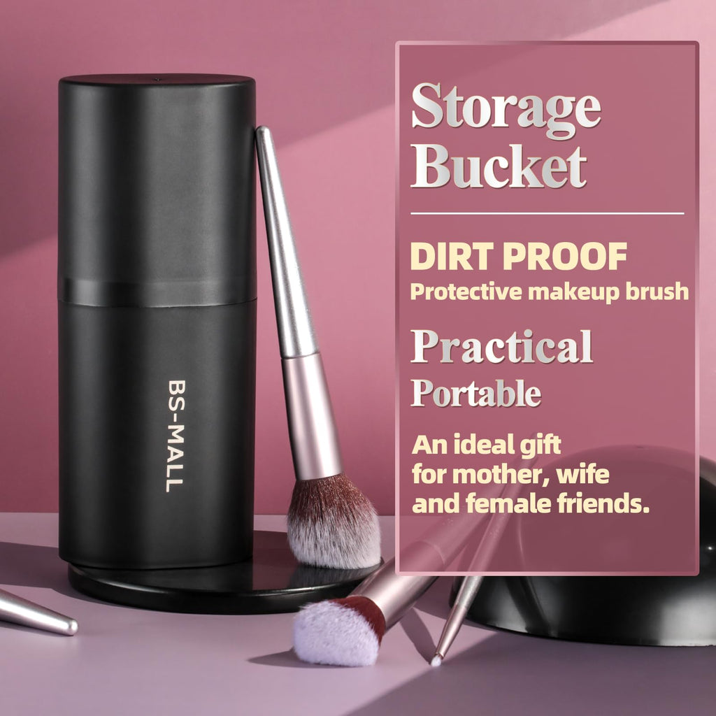 BS-MALL Makeup Brush Set 18 Pcs Professional Foundation Powder Concealers Eyeshadow Blush Synthetic Makeup Brushes with Labeled instruction Black Case Upgraded Version