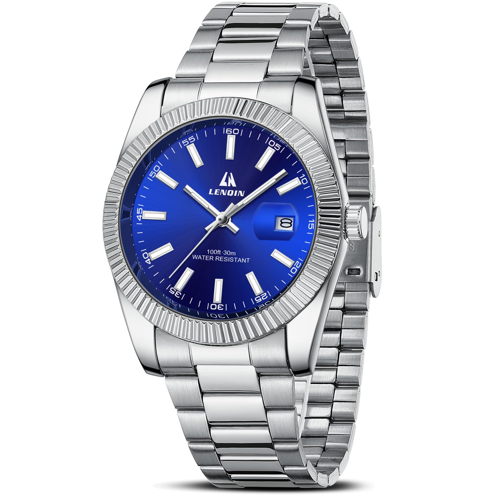 LN LENQIN Mens Watches Waterproof Stainless Steel Watch for Men Analog Quartz Fashion Business Designer Wristwatch