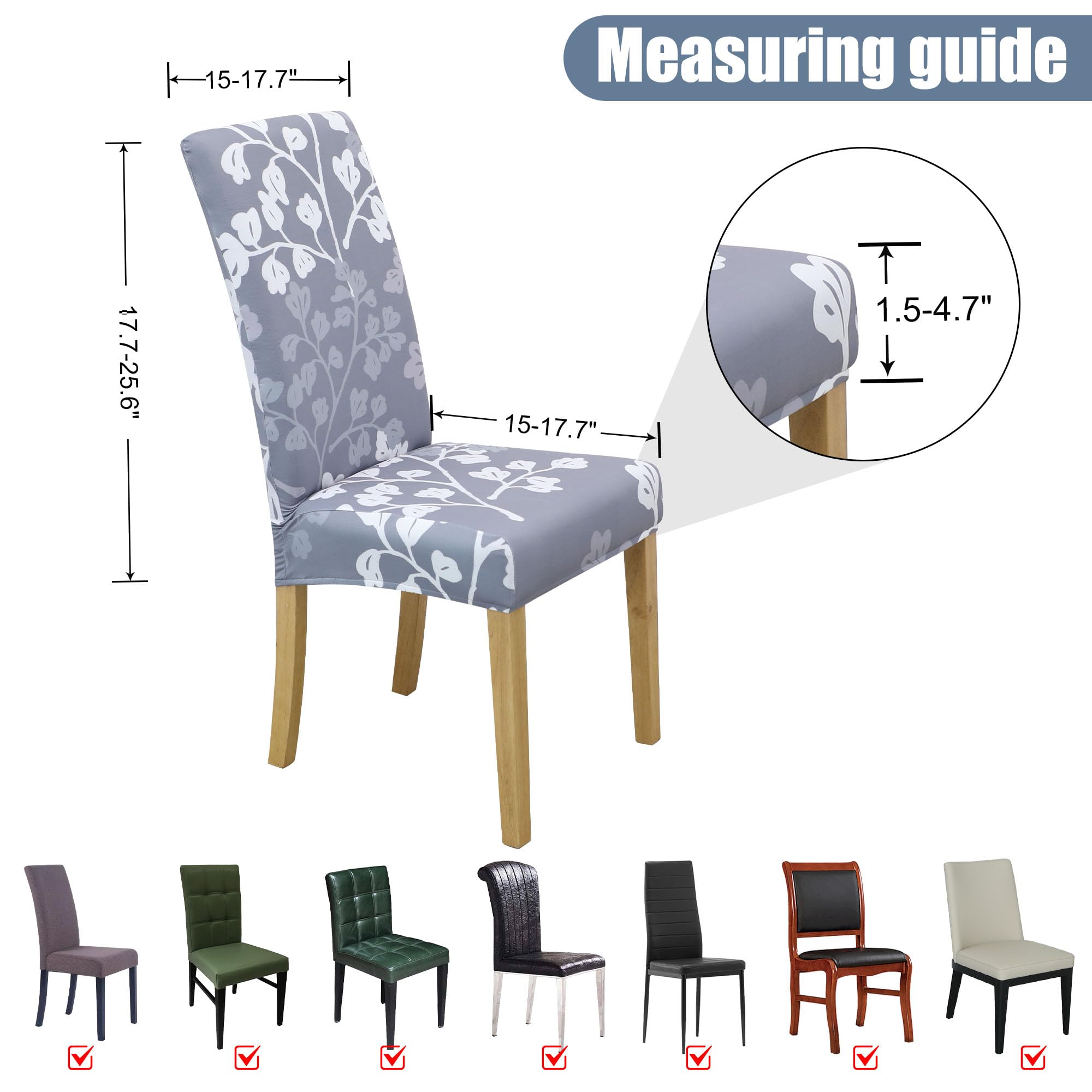 BIETYONE Stretch Dining Chair Covers Set of 6, Soft Removable Washable Kitchen Parsons Chair Slipcovers, High Elastic Seat Protector for Home Hotel Banquet