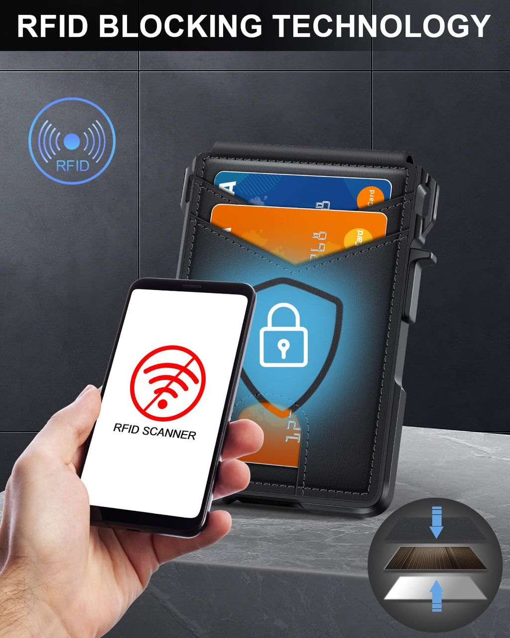 ZALVEX Wallet for Men, Mens Minimalist Wallet 9-13 Cards, Slim Compact Wallet with Money Clip & ID Window, RFID Blocking Smart Pop Up Card Wallet, Metal Aluminum Credit Card Holder Bifold Wallet