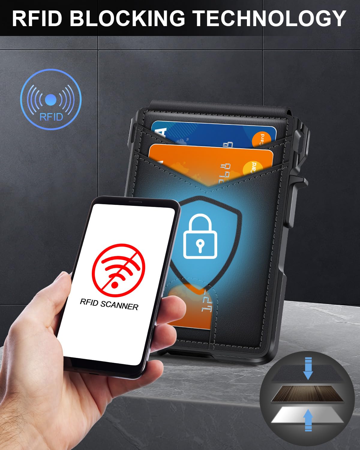 ZALVEX Wallet for Men, Mens Minimalist Wallet 9-13 Cards, Slim Compact Wallet with Money Clip & ID Window, RFID Blocking Smart Pop Up Card Wallet, Metal Aluminum Credit Card Holder Bifold Wallet