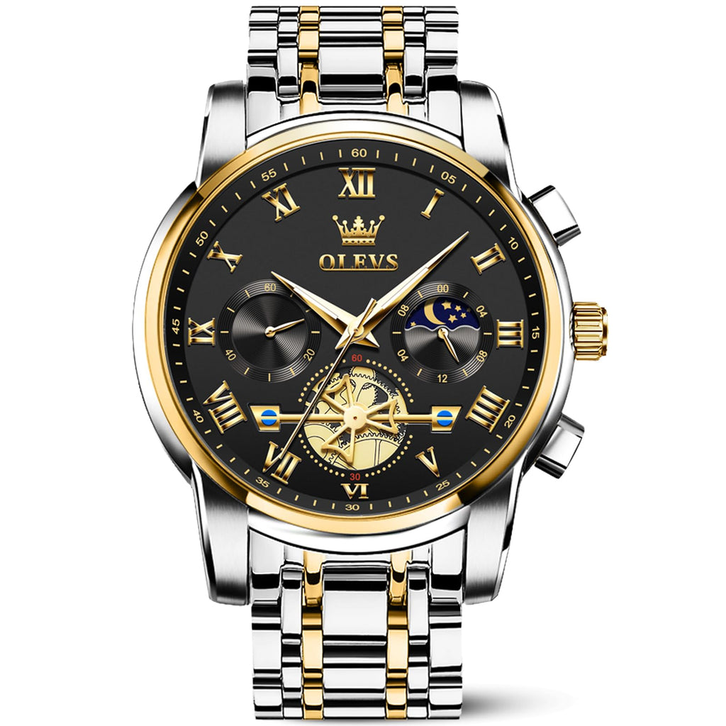 OLEVS Watches Men Waterproof Luxury Big Face Mens Watch Stainless Steel Quartz Analog Dress Watches for Men Luminous Multifunction Man Watch Relojes De Hombre