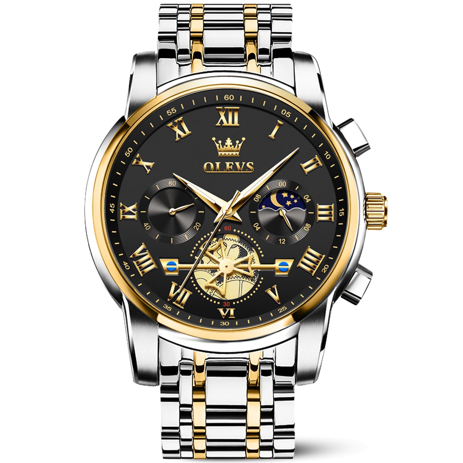 OLEVS Watches Men Waterproof Luxury Big Face Mens Watch Stainless Steel Quartz Analog Dress Watches for Men Luminous Multifunction Man Watch Relojes De Hombre