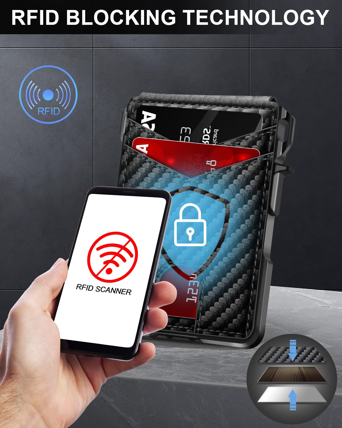 ZALVEX Wallet for Men, Mens Minimalist Wallet 9-13 Cards, Slim Compact Wallet with Money Clip & ID Window, RFID Blocking Smart Pop Up Card Wallet, Metal Aluminum Credit Card Holder Bifold Wallet