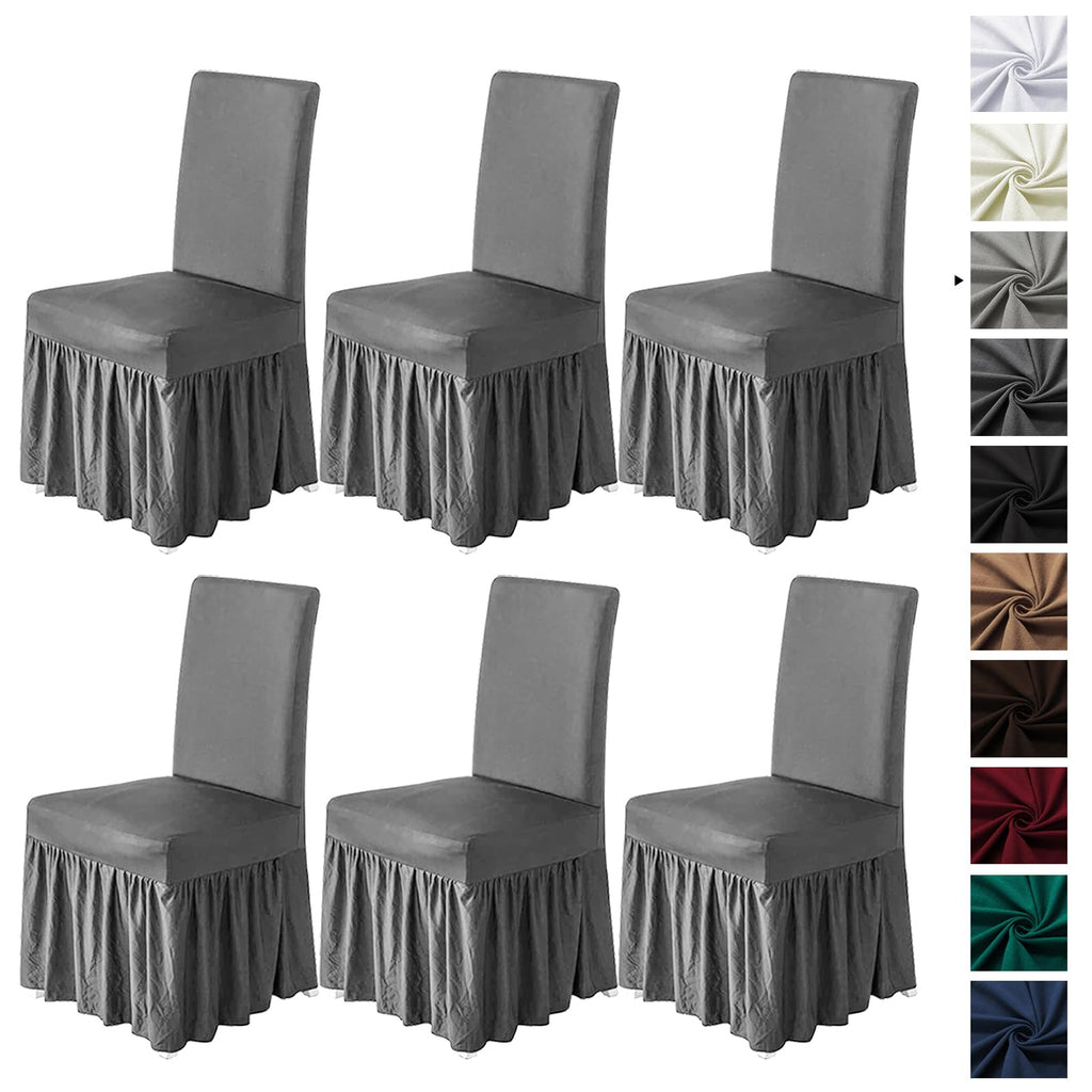 molasofa Chair Covers for Dining Room Set of 6 Stretch Chair Slipcovers with Skirt for Kitchen Seat Protectors Wedding Banquet Decor Kids Pets Spandex Fabric Washable (6pcs, Brown)