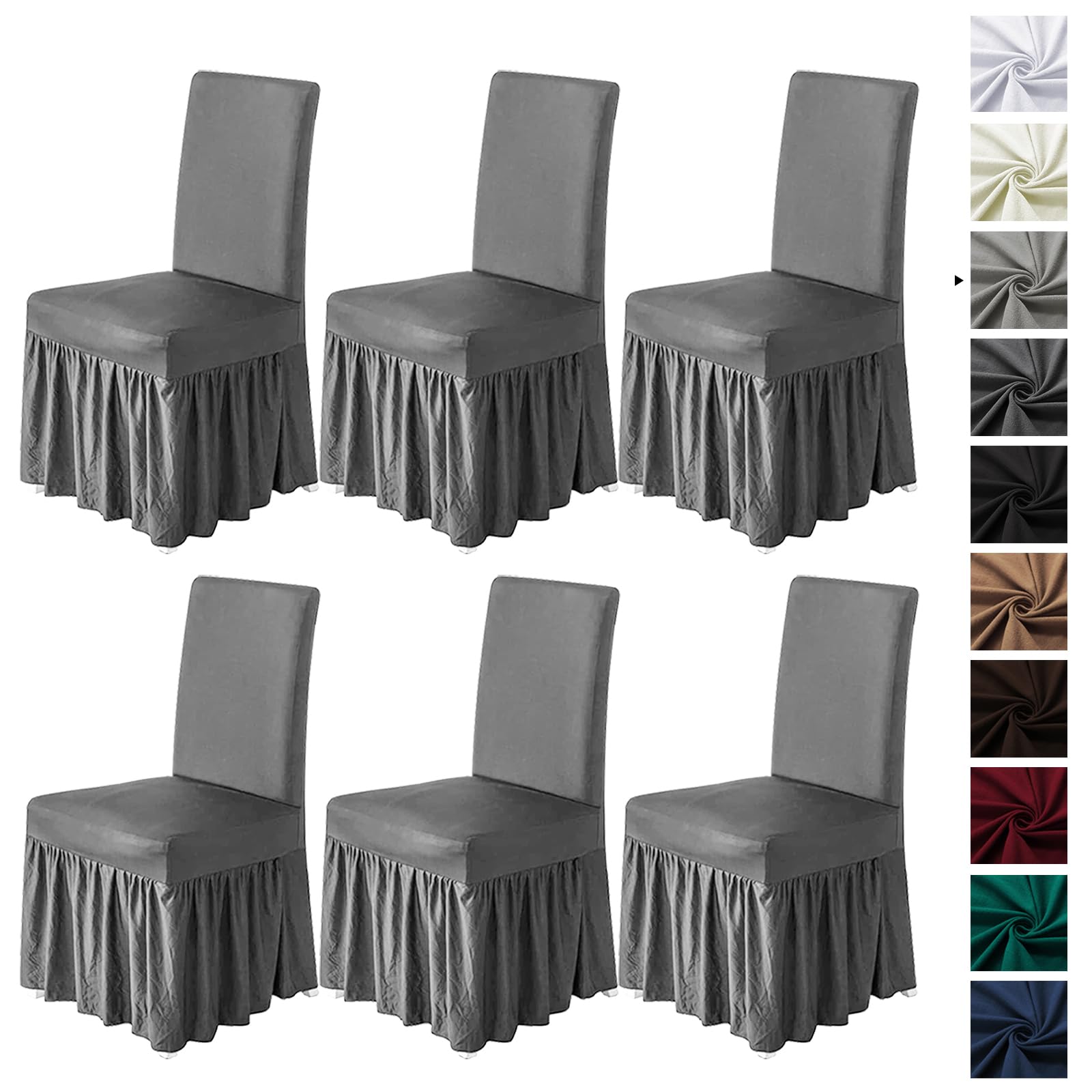 molasofa Chair Covers for Dining Room Set of 6 Stretch Chair Slipcovers with Skirt for Kitchen Seat Protectors Wedding Banquet Decor Kids Pets Spandex Fabric Washable (6pcs, Brown)