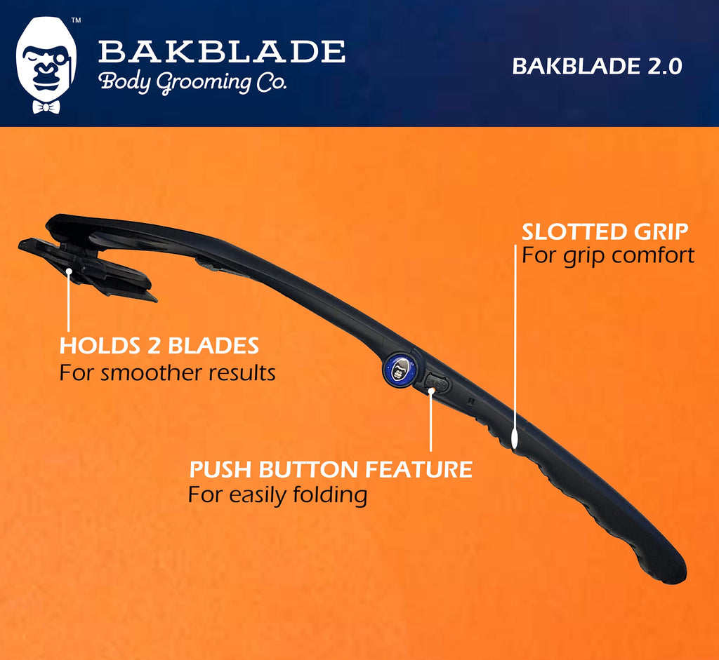 baKblade 2.0 PLUS - Back Shaver for Men (DIY), Ergonomic Handle, Shave Wet or Dry (Extra Blades Included)