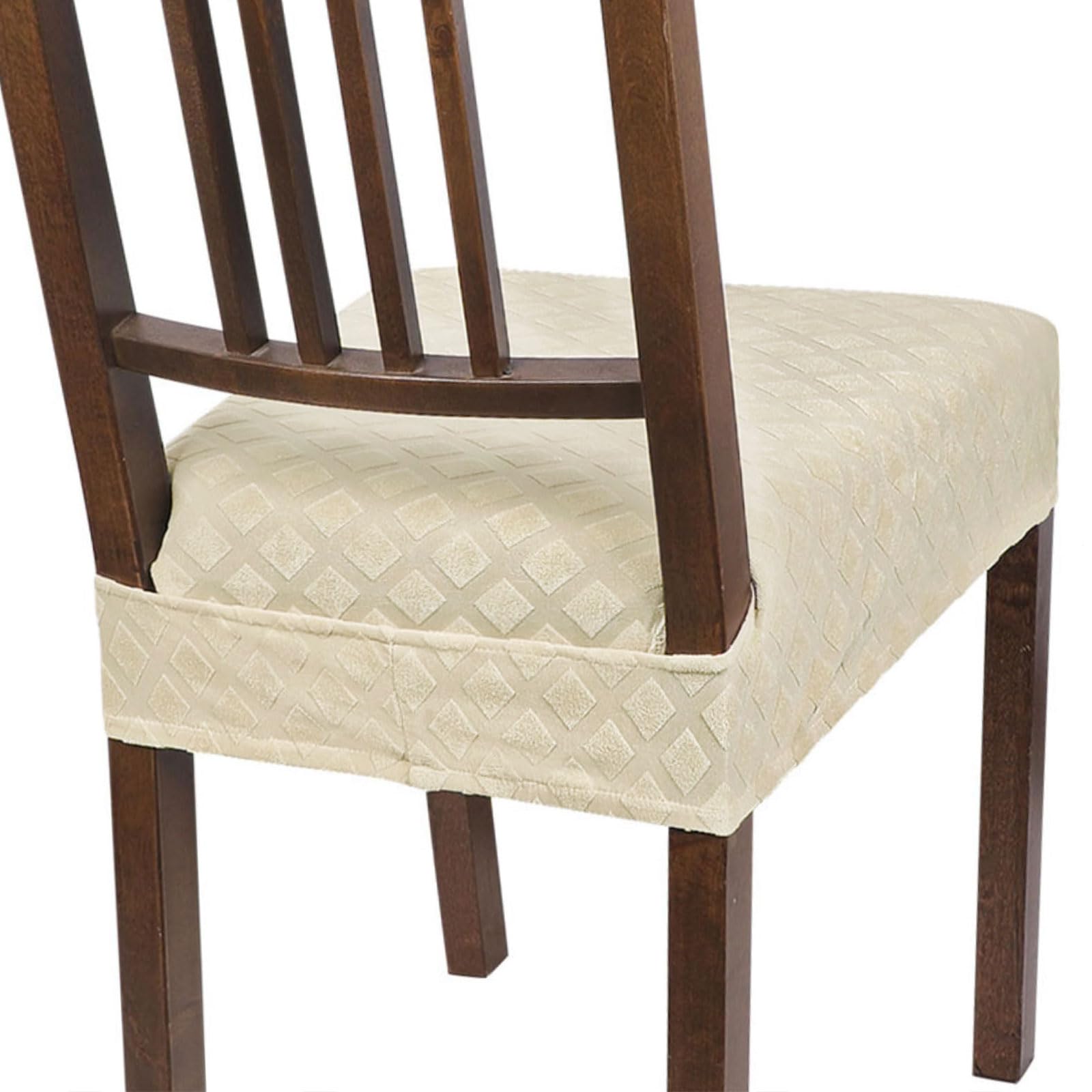 SearchI Stretch Dining Chair Seat Covers Set of 6, Soft Removable Washable Seat Cover for Dining Chairs, Dining Room Chair Cover Protector (Rear-Covered, Brown)