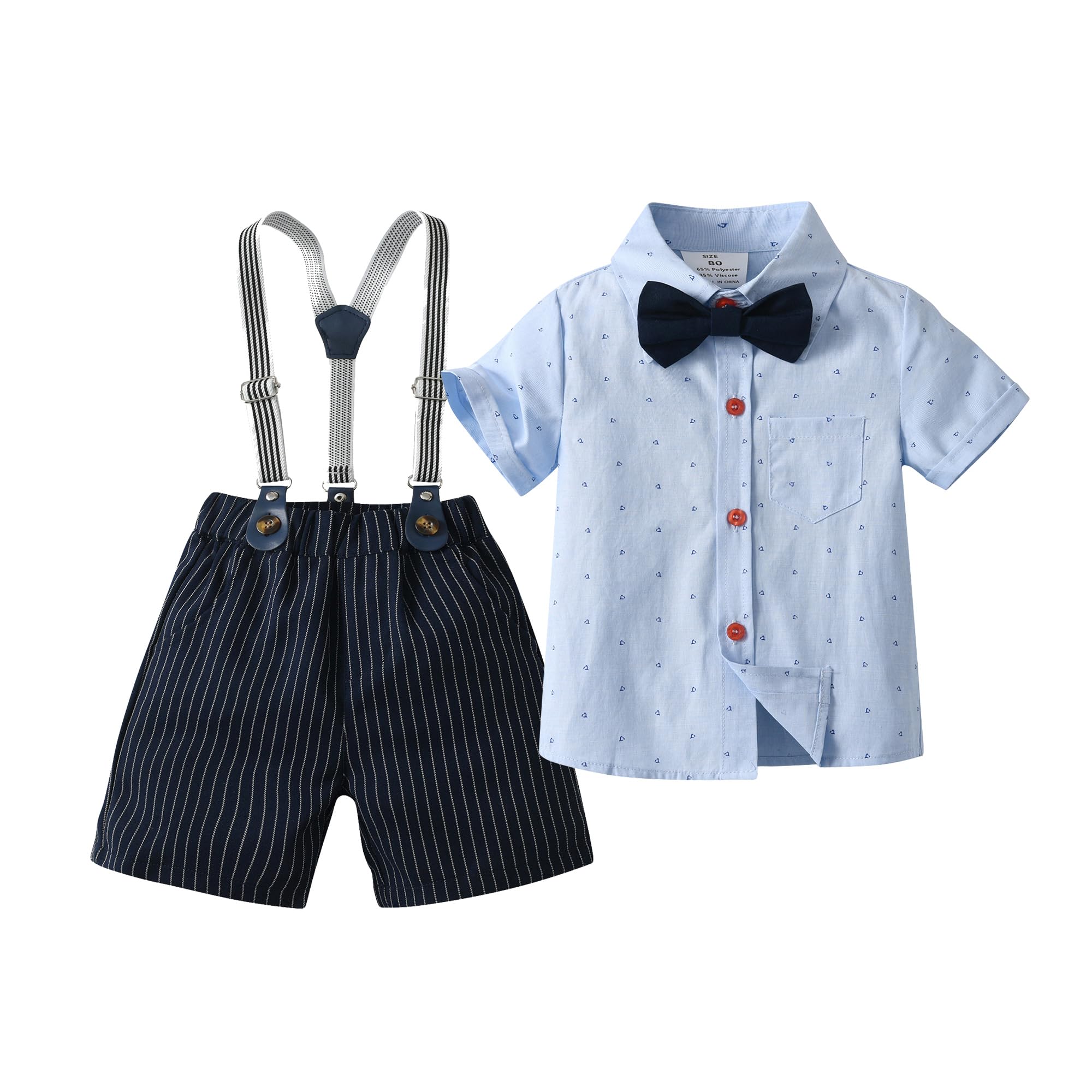 Boarnseorl Baby Boys Gentleman Outfits Suits, Infant Shirt+Shorts+Bow Tie+Suspenders