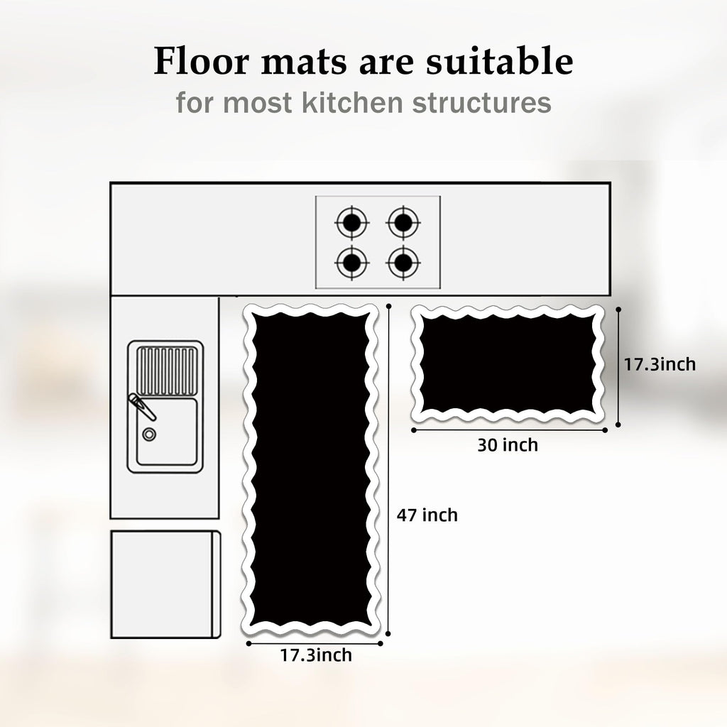 Arenarug Upgrade Scalloped Embossed Kitchen Mats for Floor 2PCS Cushioned Anti Fatigue Waterproof Foam Kitchen Rugs Non Slip Washable Comfort Standing Mat for Office Sink Laundry, Black