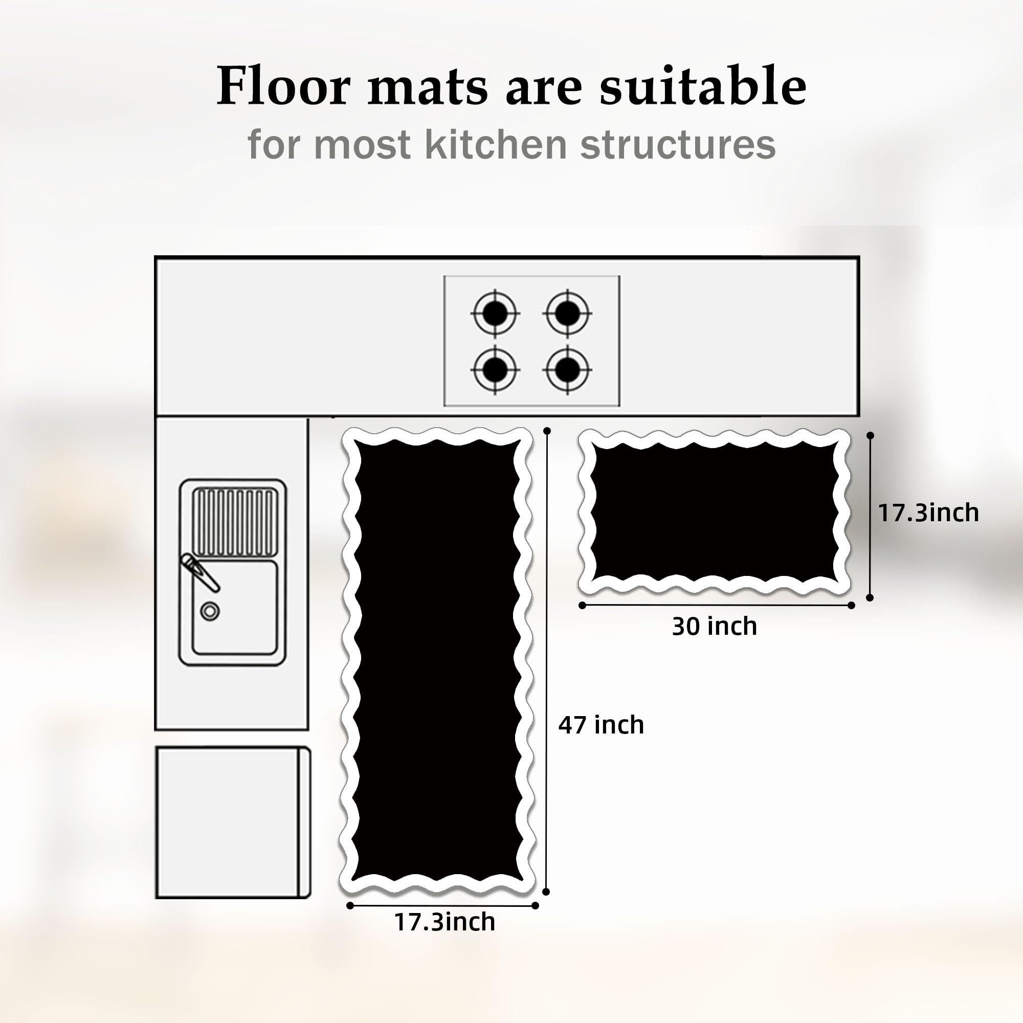 Arenarug Upgrade Scalloped Embossed Kitchen Mats for Floor 2PCS Cushioned Anti Fatigue Waterproof Foam Kitchen Rugs Non Slip Washable Comfort Standing Mat for Office Sink Laundry, Black