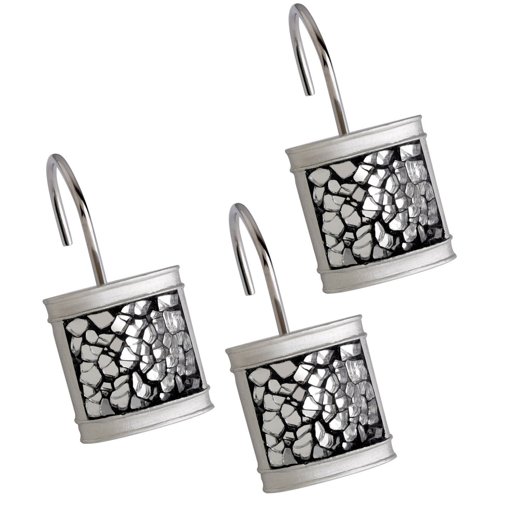 Creative Scents Crackled Glass Silver Bathroom Accessory Set – 4-Piece Vanity Set Includes: Lotion Soap Dispenser, Toothbrush Holder, Tumbler, and Soap Dish