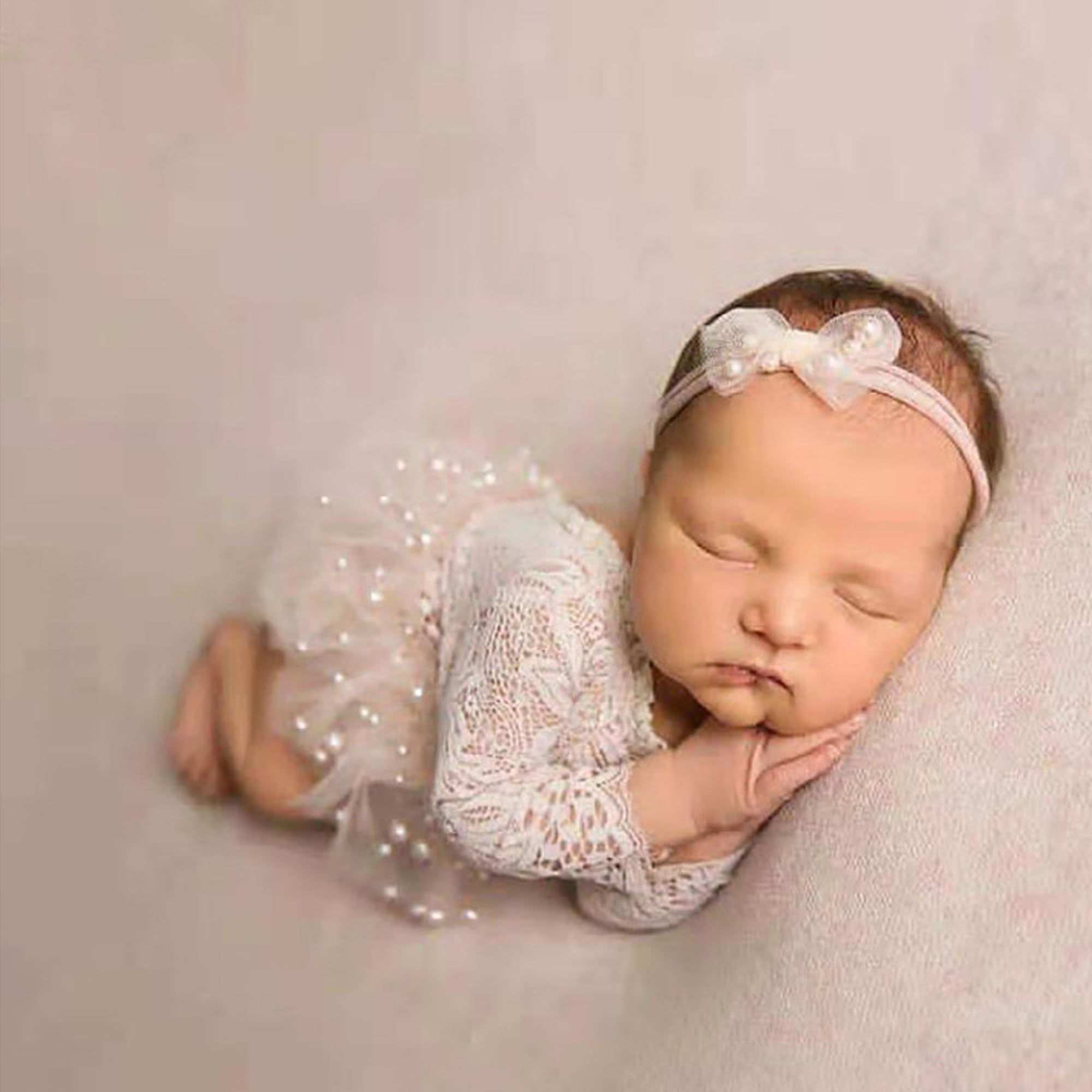 Newborn Lace Romper, 2 PCS Baby Girl Photography Props, Newborn Girl Photography Outfits with Flower Headband for Infants