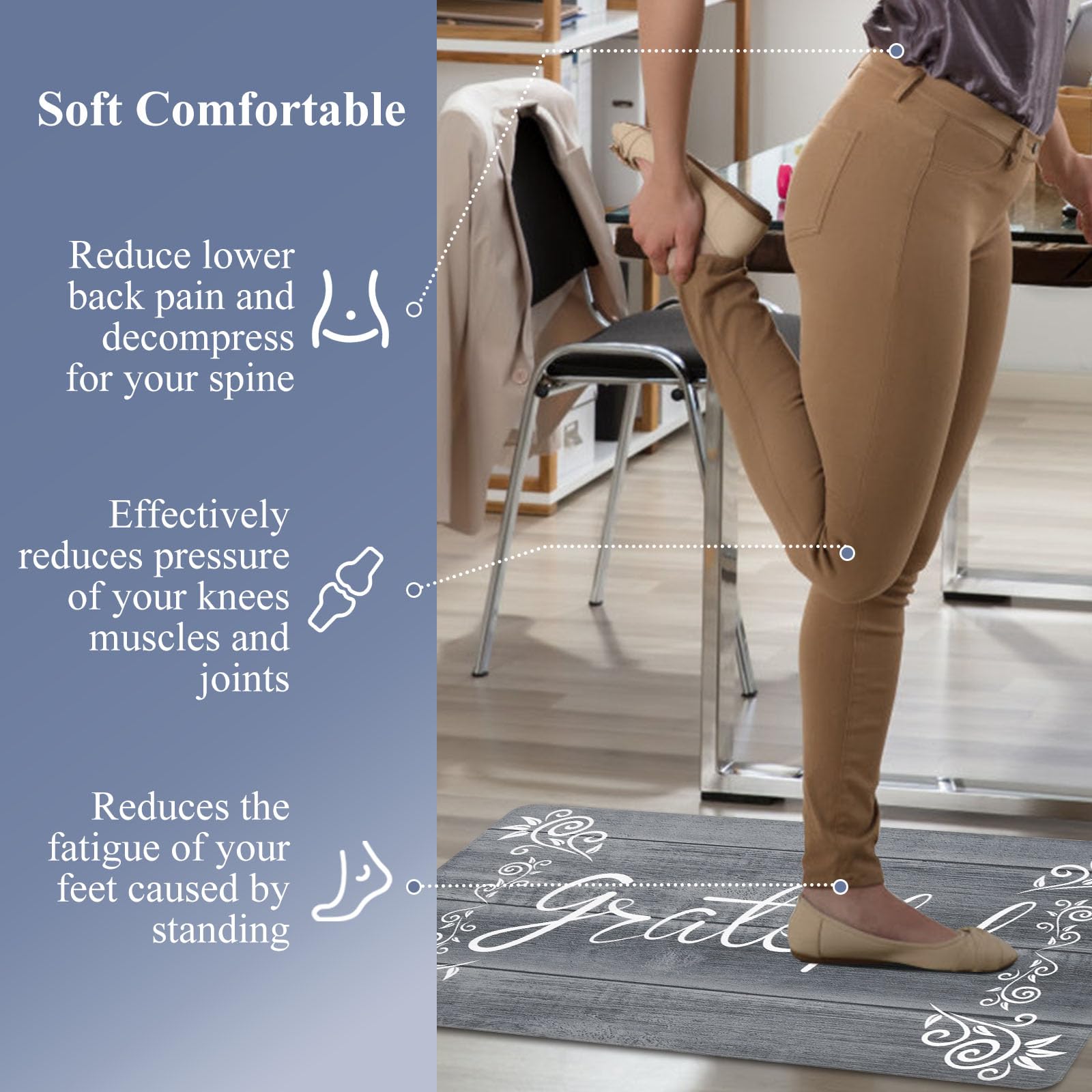 HEBE Anti Fatigue Kitchen Mat Set of 2 Non Slip Cushioned Kitchen Mats for Floor Waterproof Farmhouse Kitchen Rugs and Mats Set Comfort Standing Desk Mat Carpet for Sink,Office,Laundry
